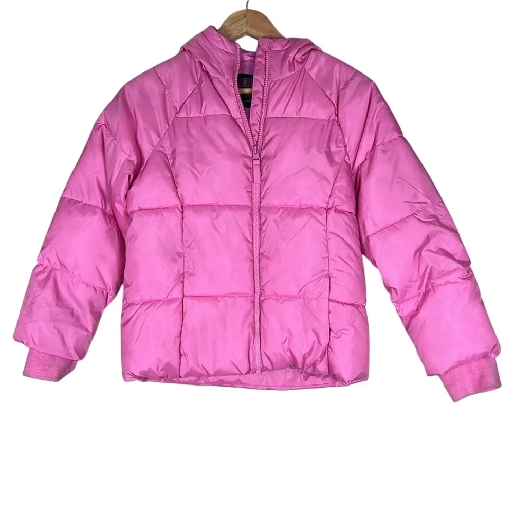 Swiss Tech Puffer Solid Jacket Pink Winter Hooded Fleece Lined Size L (10-12)